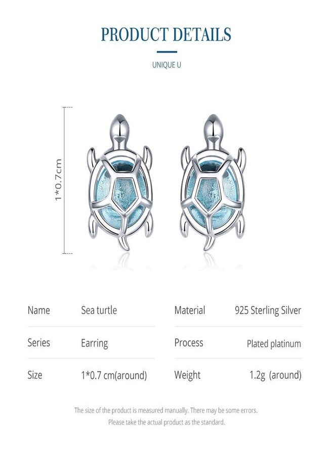 Izpack Cute Turtle Small Stud Earrings Sterling Silver S925 Blue Crystal Cubic Zirconia Sea Turtle Tiny Cartilage Statement Earring Studs Post Piercing Fashion Jewelry Gifts for Women Sensitive Ears - Image 5